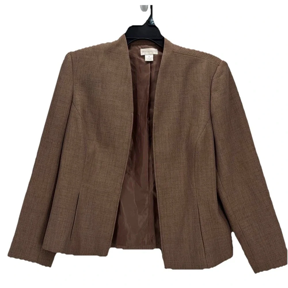 Worthington Women's‎ Brown Open Front Blazer Jacket Size 16 Lined Career